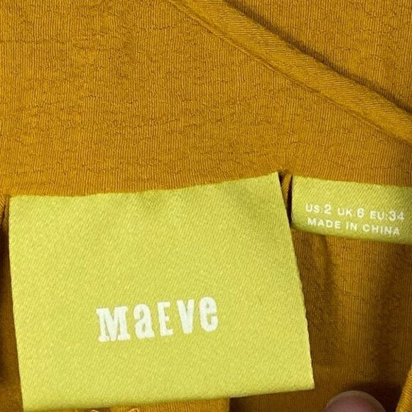 Anthropologie Maeve Brearly‎ Mustard Yellow Open Shoulder Ruffle Top Size 2 Boho - Picture 4 of 15